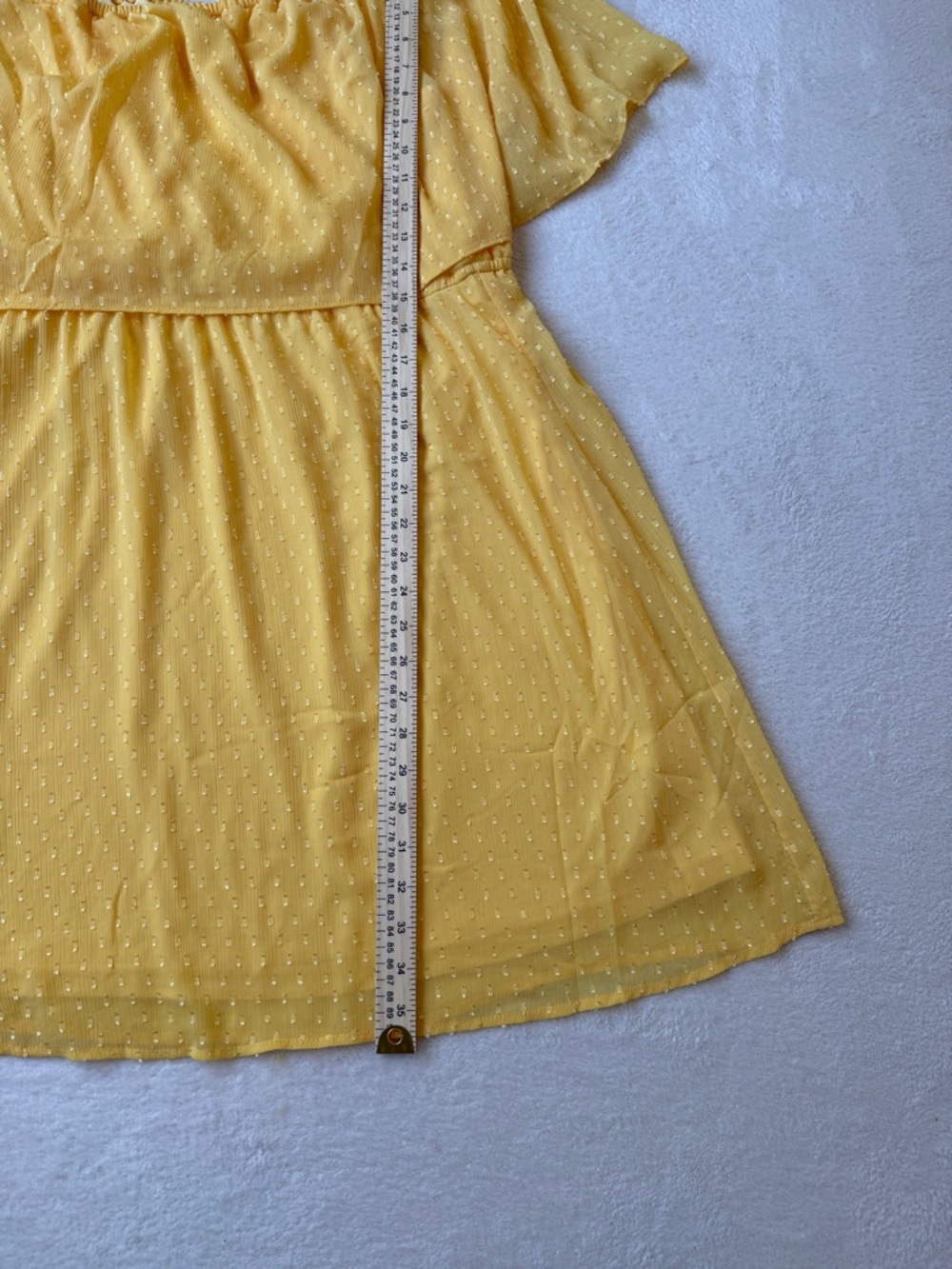 Justfab Yellow Swiss Dot Off Shoulder Mini Dress Boho Flutter Sleeve Women’s XXL - Picture 6 of 12